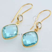 Stylish Vermeil Gold Blue Topaz Gemstone Earrings Wholesale 925 Sterling Silver Gemstone Earrings